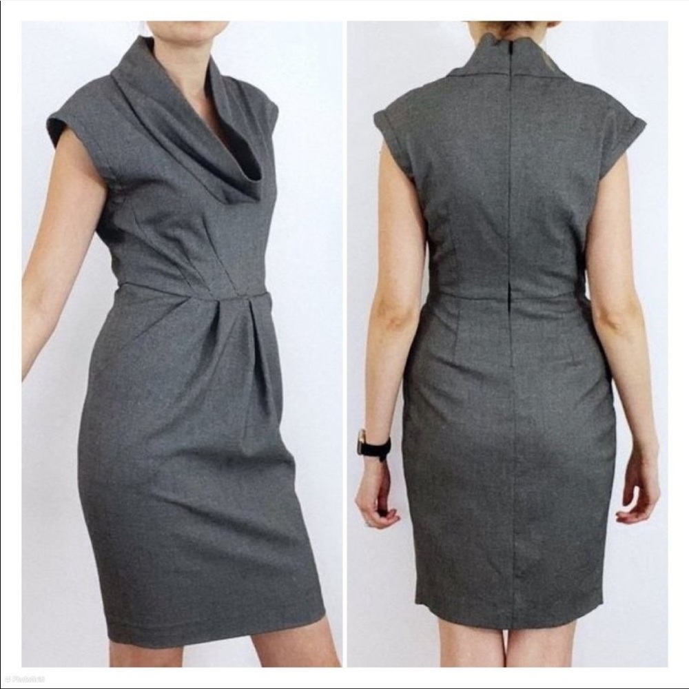 Zara EUC Gray Cowl Neck Tulip Business Short Mini Dress S